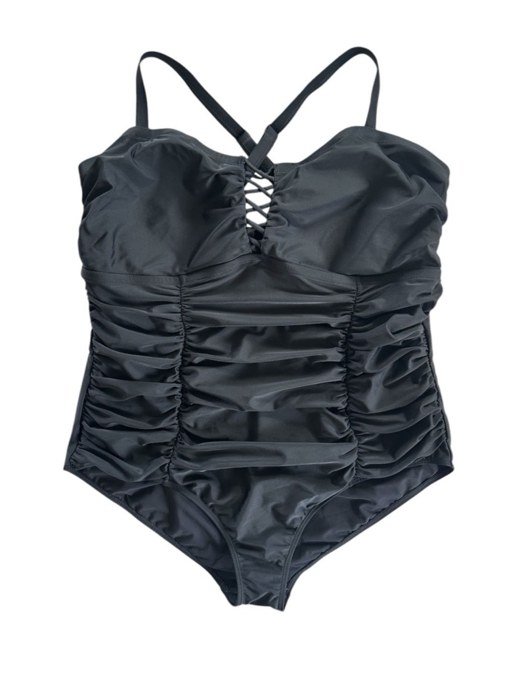 Torrid Slim Fix Wireless Lattice One Piece Swimsuit Black Tummy Control Size 3